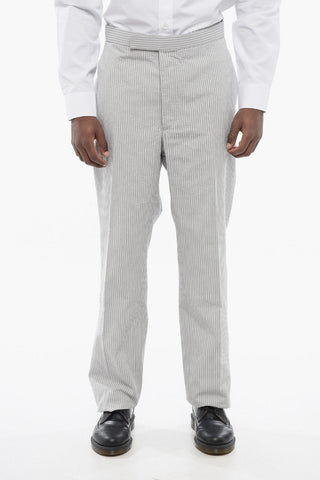 Pantaloni a Vita Bassa in Cotone Seersucker