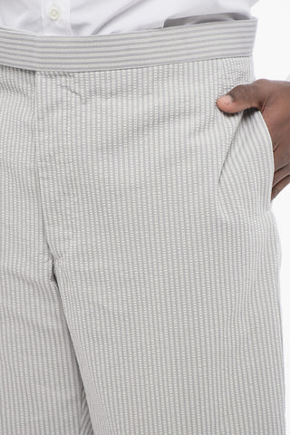 Pantaloni a Vita Bassa in Cotone Seersucker