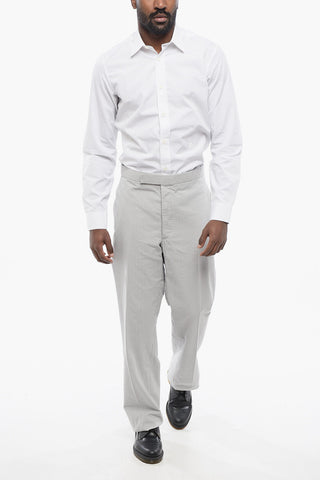 Pantaloni a Vita Bassa in Cotone Seersucker