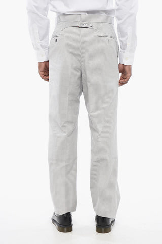 Pantaloni a Vita Bassa in Cotone Seersucker