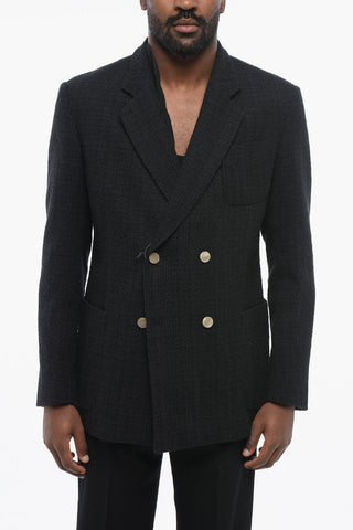 EMPORIO Double-breasted Tweed Blazer with Patch Pockets