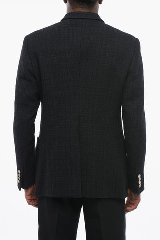 EMPORIO Double-breasted Tweed Blazer with Patch Pockets