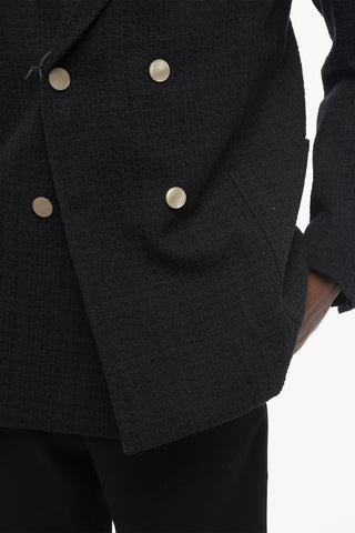 EMPORIO Double-breasted Tweed Blazer with Patch Pockets