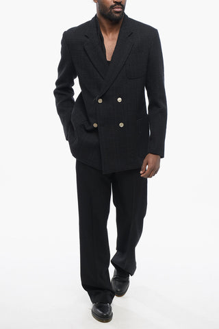 EMPORIO Double-breasted Tweed Blazer with Patch Pockets