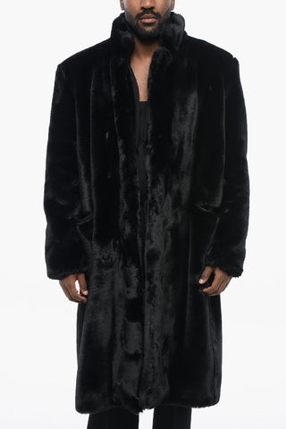 Single-breasted Eco-Fur Coat with Flush Pockets