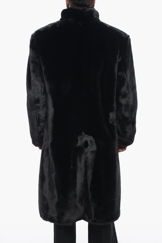 Cappotto Monopetto in Eco-Pelliccia con Tasche a Filo