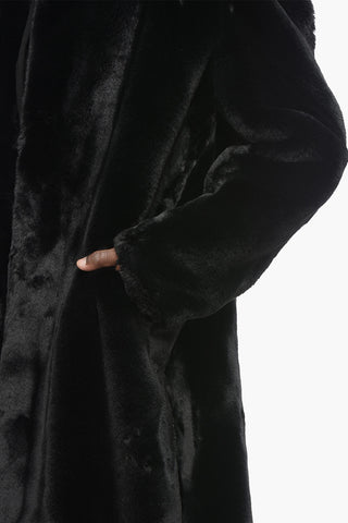 Cappotto Monopetto in Eco-Pelliccia con Tasche a Filo