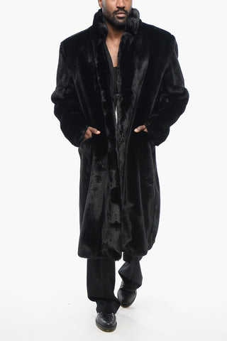 Cappotto Monopetto in Eco-Pelliccia con Tasche a Filo