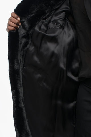 Cappotto Monopetto in Eco-Pelliccia con Tasche a Filo