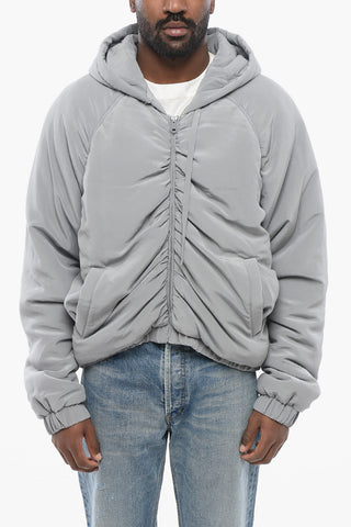 Padded Silk Hoodie with Front Zip
