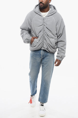 Padded Silk Hoodie with Front Zip