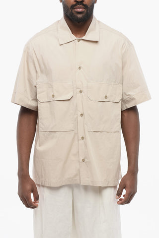 Short Sleeved Cotton and Nylon Shirt with Double Breast Pocket