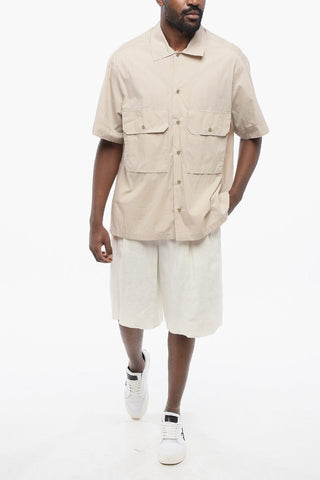 Short Sleeved Cotton and Nylon Shirt with Double Breast Pocket