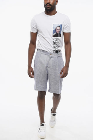 Shorts Chino in Puro Lino Herringbone