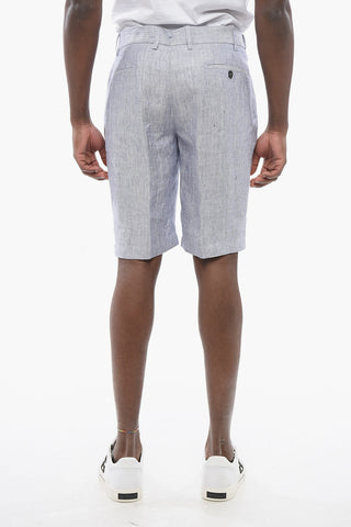 Shorts Chino in Puro Lino Herringbone