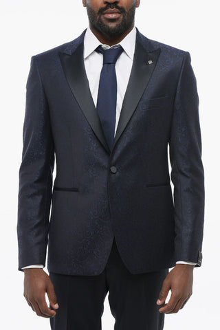 Paisley Patterned Jacquard Wool Blazer with Satin Lapel