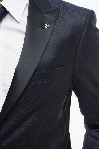 Blazer in Lana Jacquard Motivo Paisley con Rever in Satin