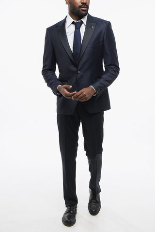 Paisley Patterned Jacquard Wool Blazer with Satin Lapel