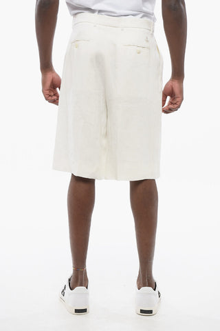 Double-pleated Pure Linen Shorts