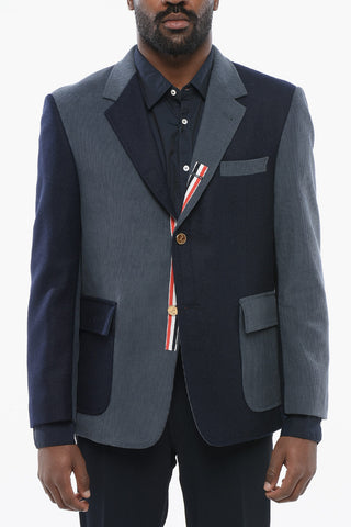 Twill Wool UNSTRUCTURED Blazer with Corduroy Details