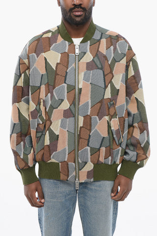 EMPORIO Sustainable Cotton Blend Bomber Jacket with Geometric Motif