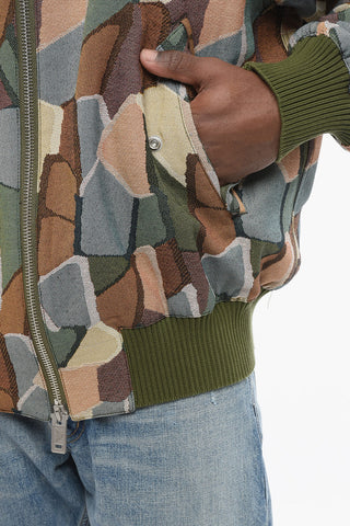 EMPORIO Sustainable Cotton Blend Bomber Jacket with Geometric Motif