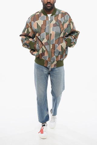 EMPORIO Sustainable Cotton Blend Bomber Jacket with Geometric Motif