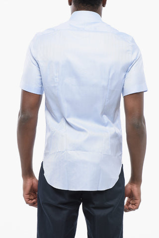 Short Sleeved Herringbone Shirt with Spread Collar