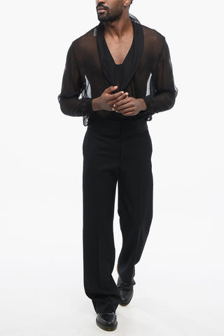 Virgin Wool Pants with Side Satin Bands