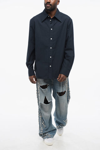 Popeline Cotton Shirt with Spread Collar
