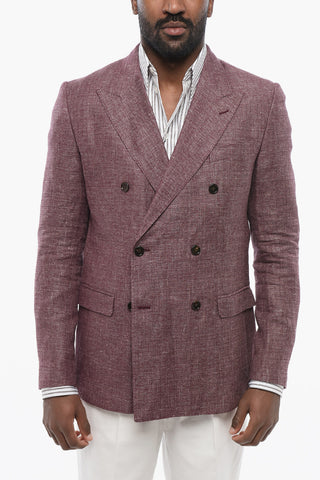 TAORMINA Blazer Doppiopetto in Misto Lino con Tasche ad Aletta