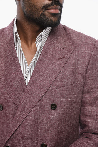 TAORMINA Blazer Doppiopetto in Misto Lino con Tasche ad Aletta