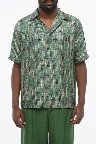 Short-sleeved Silk Shirt with Tweed Motif