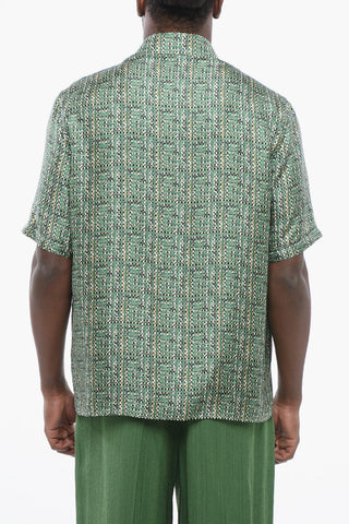 Short-sleeved Silk Shirt with Tweed Motif