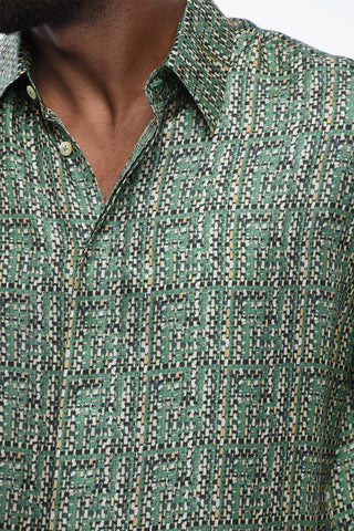 Short-sleeved Silk Shirt with Tweed Motif