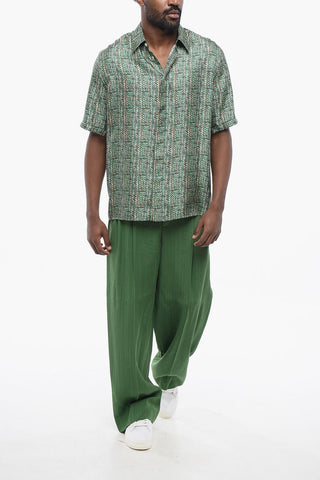 Short-sleeved Silk Shirt with Tweed Motif