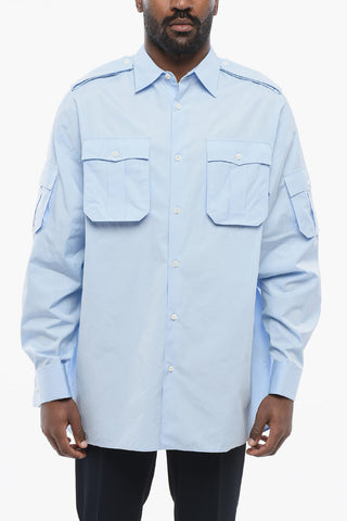 Multipocketed Popeline Cotton Shirt with Standard Collar