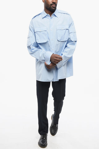 Multipocketed Popeline Cotton Shirt with Standard Collar