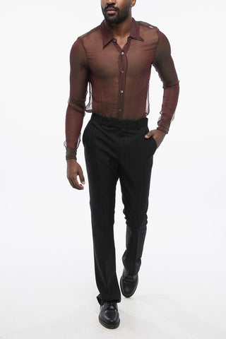 Pinstriped Wool Trousers with Concealed Closure