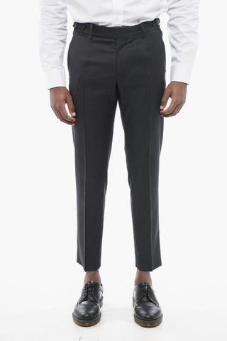 Pinstriped Virgin Wool Pants with Martingales