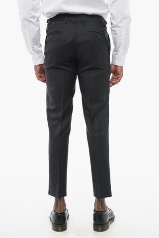 Pinstriped Virgin Wool Pants with Martingales