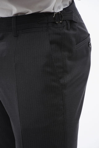 Pinstriped Virgin Wool Pants with Martingales