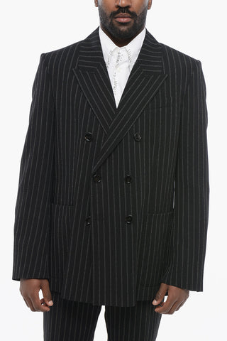 Blazer Doppiopetto Gessato in Lana Vergine