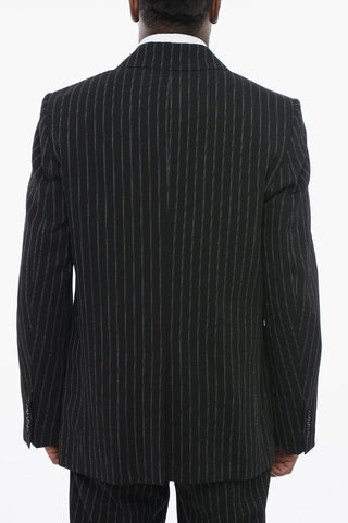 Blazer Doppiopetto Gessato in Lana Vergine
