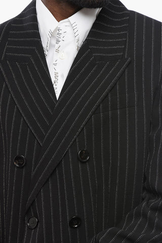 Blazer Doppiopetto Gessato in Lana Vergine