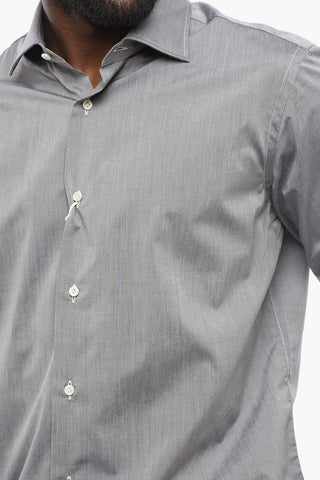 Solid Color Poplin Cotton Shirt with Spread Collar