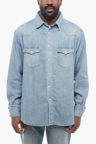 Light Washed Denim Shirt with Snap Buttons