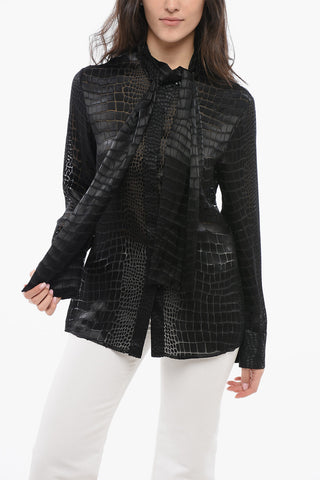 Camicia Tie Neck in Misto Seta See Through
