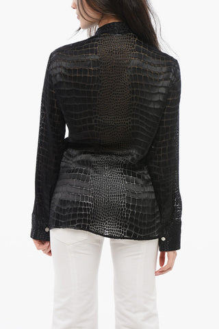 Camicia Tie Neck in Misto Seta See Through
