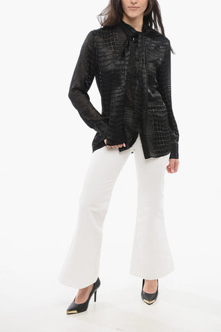 Camicia Tie Neck in Misto Seta See Through